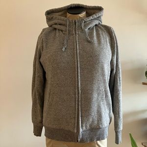 EUC Uniqlo Gray Full Zip Soft White Fleece Pile Lined Hoodie Jacket Size Large